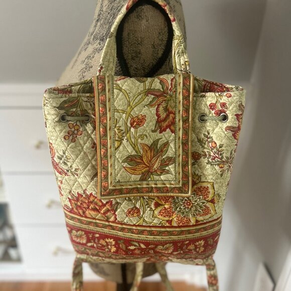 Women's Quilted fabric floral backpack tones of Red, Green, Yellow, and orange - Picture 1 of 9
